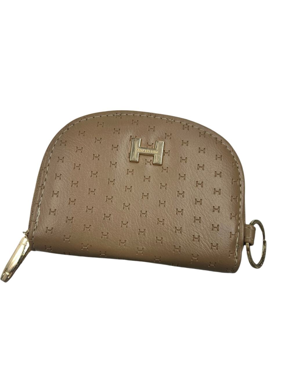 Halston Heritage Beige H Logo Half Moon Coin Change Purse Credit Card Wallet